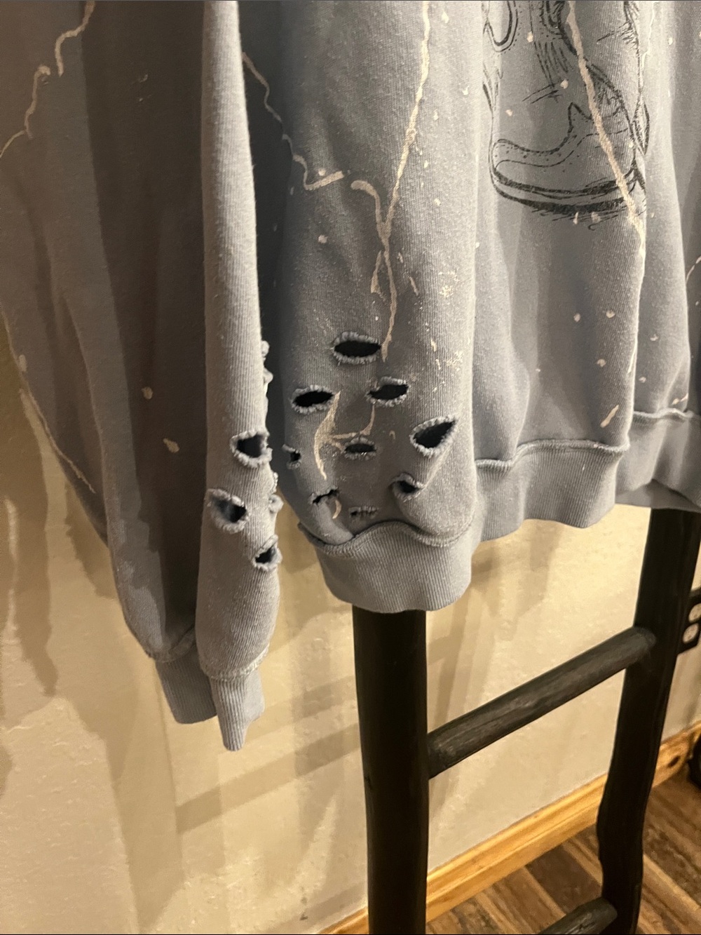 Distressed Washed Blue Graphic Sweatshirt - Women's Casual Pullover - Picture 5 of 6